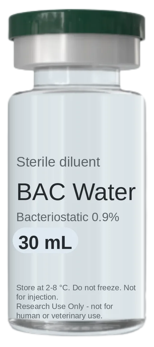 Vial de Agua BAC 30 mL — péptido de investigación liofilizado, USP grade, rotulado solo para uso en investigación