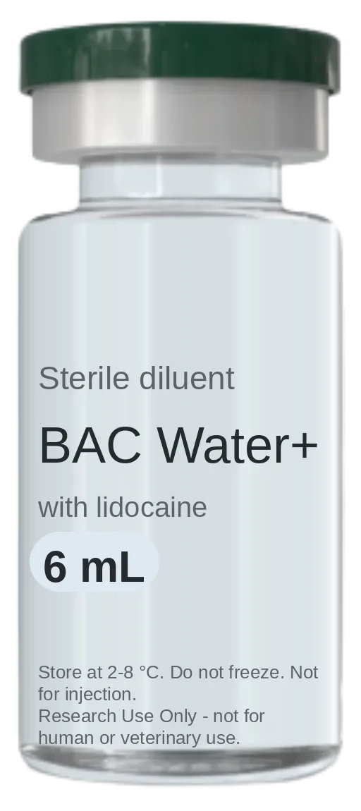 Vial de BAC Water+ (6mL con Lidocaína) 6 mL — péptido de investigación liofilizado, USP grade, rotulado solo para uso en investigación